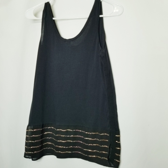 J Crew Black Sleeveless Tank Lightweight Multimedia With a sheer Beaded Panel XS - Picture 7 of 10